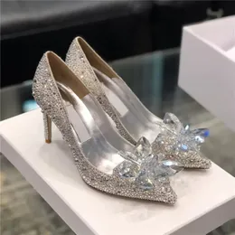 Scarpe da donna scarpe da design di lusso sandali cristallo diamante sexy punta punta da 8,5 cm tacchi alti feste di nozze lucido tacchi da tacchi 34-41