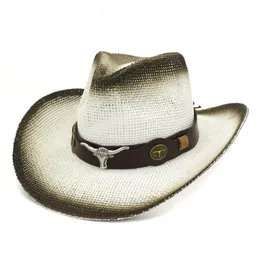 Boinas de papel spraw spraw chapéu de cowboy toulha de couro decoração de couro de touros de touros de couro decoração homens mulheres larga brim jazz jazz sol carnaval sunhatberet