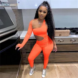 HAOYUAN Sexy Cut Out Bodycon Overalls Langarm Club Geburtstag Outfits für Frauen Herbst Kleidung Trainingsanzug Strampler 220714