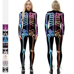 Świąteczne części zaopatrzenia w kostium imprezowy na Halloween Halloween szkielet 3D cyfrowy nadruk panie cosplay długie rękawowe zamek błyskawiczny