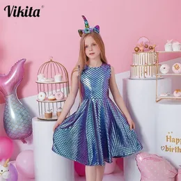 Vikita Kids Summer Surosteless Sukienki dla dzieci syrena nadruk Tiulle Tiulle Party