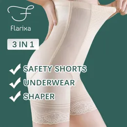 Flarixa 3 em 1 shorts de segurança Malhando calcinha de calcinha alta da cintura plana Panties feminino Elasticidade sem costura Pantiesthin 220621