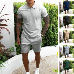 OEIN Mens Summer Polo Suit 2 Piece Tracksuit Casual Jogging Clothing Men Solid Lapel Short Sleeve+shorts Sportswear Set 220408