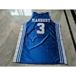 UF Chen37 희귀 농구 유니폼 남성 청소년 여성 빈티지 블루 3 Stephon Marbury High School Lincoln Size S-5XL 이름 또는 번호