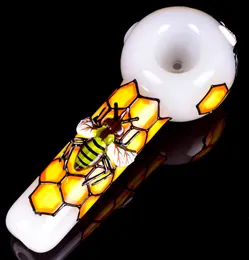 5 Inch Bee Honeycomb Tobacco Pipe Hand-blown Herb Dry Bowl Glass Hand Spoon Smoking Pipe