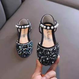 AINYFU New Girls Sequin Flat Sandals Kids Fashion Pearl Flats Party Party Shoes Children's Bling Princess Non Slip G220523