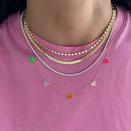 Chains 100% 925 Sterling Silver Gold Plated Pastel Enamel Colorful Lovely Heart Charm Link Chain Girl Women Choker NecklaceChains