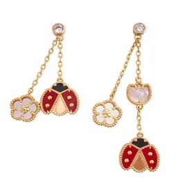 High Edition Dangle Chandelier Lucky Spring Earrings Tassel Style Natural Mother-of-Pearl 18k Rosegold 도금 상자 포함