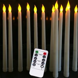 Pack of 12 Yellow Flickering LED CandlesPlastic Flameless Remote Taper Candlesbougie led For Dinner Party Decoration 220629