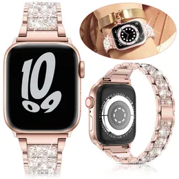 Luxury rostfritt st￥lband f￶r Apple Watch Ultra 49mm Band 42mm 44mm 45mm Women Diamond Straps 38mm 40mm 41mm For IWatch Series 8 7 6 SE 5 4 3 Armband