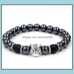 Perlenstränge Armbänder Schmuck Schwarz Hämatit Perlen Stein Lava Rock Legierung Vergoldet Sier Skl Löwe Eule Für Frauen Männer Armband Drop Deli