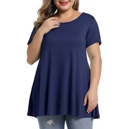 Kvinnor Summer Short Sleeve Solid Casual Blue Tee Shirt Plus Size 5XL 6XL Ladies Tunic Peplum Topps 220526