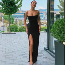 Jusahy elegante vestidos roupas femininas spaghetti tira sexy split sólida ladra tornozelo de moda de moda maxi vestidos maxi 220613