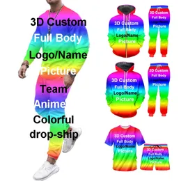 Anpassad sweatsuit 3D Print Men Women 2 Piece Set Graduation Memorial Par Tracksuit Dropship OEM Fashion Clothing 220616