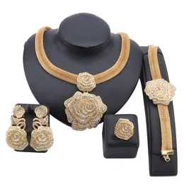 Italienische Goldfarbe Kristall Halskette Ohrringe Armband Ring Schmuck-Set Afrikanische Braut Schmuck Für Frauen Hochzeit Geschenke