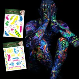 Braccio di fiori fluorescente creativo tatuaggi temporanei in pasta impermeabile del braccio di piume tatuaggio