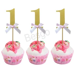 赤ちゃん1アニバーサリーケーキトップデコレーションDIY番号ボウノットケーキインサート旗の誕生日パーティーケーキベーキング装飾アクセサリーBH6802 WLY