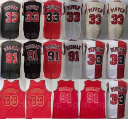 Men Basketball Dennis Rodman Jerseys 91 Scottie Pippen 33 Uniform Pant Short Vintage All Stitched Team Color Away Red Black White Beige