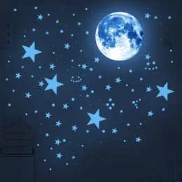 Glöd i de mörka stjärnorna för tak fluorescerande månvägg dekaler barn sovrum klistermärken dekoration barn barnkammare vardagsrum 220607