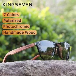 Kingseven Pochromic damskie okulary naturalne bąbega drewniane okulary przeciwsłoneczne mężczyzn Polaryzowane słońce oryginalne drewno d sol 220511