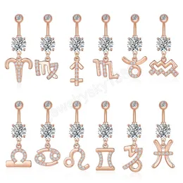 Zircone 12 costellazioni piercing ombelico bar anello ombelico stud per le donne acciaio chirurgico post sexy piercing gioielli