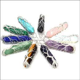 Konst och hantverk Healing Crystal Natural Stone Hexagon Pillar Charms Halsband Twine Tree of Life Wire Wrap Pendant Turquois Sports2010 DTS