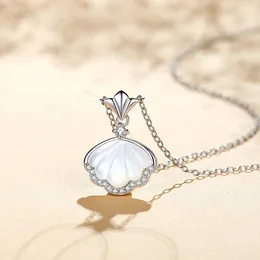 Moda Crown Leaf Pingente Designer Sterling 925 Women Girls S925 Pearl Shell Zircon Chain Colar Jewelry Gifts for feminino