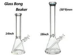 Tubi per bong in vetro con narghilè Rig Becher da 9 mm da 14 pollici o 18 pollici con stelo inferiore da 1419 mm e braciere 1400G GB027