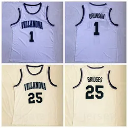 NCAA Basketball Villanova Wildcats College 25 Mikal Bridges Jerseys Men 1 Jalen Brunson University Team cor Bordado branco respirável para fãs de esportes camisa