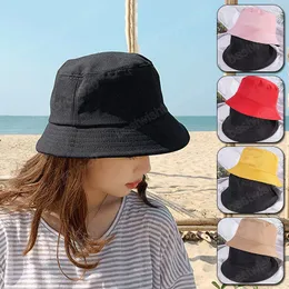 Unisex sol hattar kvinnor sommar dubbel sida hink hatt män ren färg panama fedoras utomhus fiskare hatt visir bassäng mössa