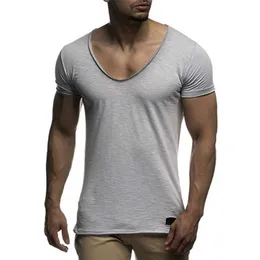 Ankunft tiefem V-Ausschnitt Kurzarm Herren T-Shirt Slim Fit T-Shirt Männer dünnes Top T-Shirt lässig Sommer T-Shirt Camisetas Homme MY070 220607