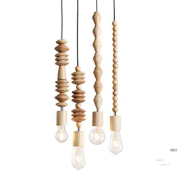 Подвесные лампы скандинавские современные светильники ретро деревянные геометрические бусинки струны