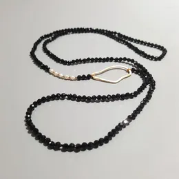 Lii Ji S925 Natural Black Spinel Freshwater Pearl 925 Sterling Silver 18k دائرة هندسية مطلية قلادة طويلة حساسة 65 سم Morr22