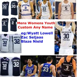 BYU Cougars Trikots 1 Wyatt Lowell Trikot Zac Seljaas Blaze Nield 4 Alex Barcello seltene College-Basketball-Trikots Navy Herren individuell genäht