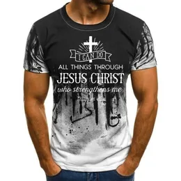 Homens de Jesus Cristo Cruz Cross Print Casual Casual All Match Fashion Camise