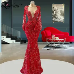 Платья партии красный ковер взлетно-посадочная дорожка 2022 пользовательских с длинными рукавами кружева русалки вечерние платья одежда арабский Дубай Prom Vestidos