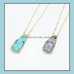 Pendant Necklaces Fashion Crystal Turquoise Abalone Shell Necklace Gold Metal Long Chain Sweater Statement For Women Jew Dhseller2010 Dhfsz