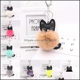 Portachiavi Gioielli 8 cm Palla di pelliccia artificiale per le donne 15 stili Morbido fuzzy animale gatto pompon portachiavi borsa pendente di fascino Fashi Dhov6