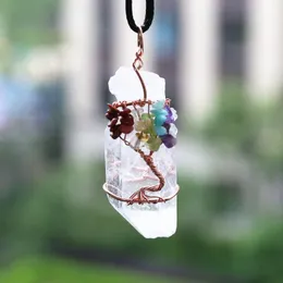 Anhänger Halsketten Weißer Kristall Baum des Lebens Halskette Reiki Chakra Yoga Handgemachter Draht umwickelt mit für Frauen MännerAnhänger