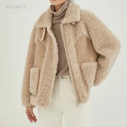 Qingwen Fur Coat Women Winter Jacket Fashion Solid Color Composite Fur Wool Warm Jacket女性Manteau Femme Jaqueta Feminina L220725