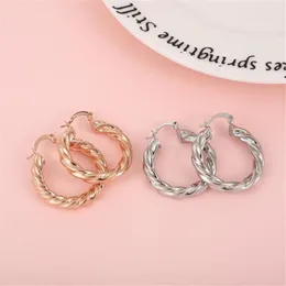Hoop Huggie Hyperbole Real Gold Plated Copper Glossy Twist round Earrings for Women Circle Jewelry Statement Giftshoop