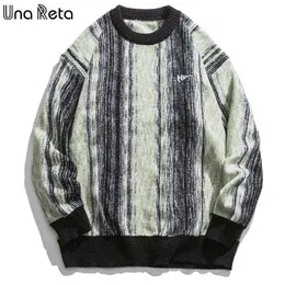 Una Reta Striped Seater Men Streetwear Autumn Winter Men Casual Pullover編みセーターカップル特大のセーターT220730