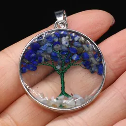 Подвесные ожерелья натуральный камень lapis lazuli подвески Reiki Heal Tree of Life Charms для ювелирных изделий изготовления DIY