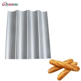 SHENHONG Carbon Steel 4 Groove 2 Wave French Bread Baking Tray For Baguette Bake Mold Pan Y200618