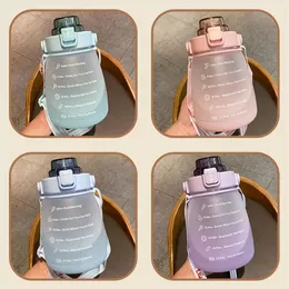 Stock 1400ml Big Belly Cup Large Capacity Water Bottles With Straw Sports Portable Bottle Student With Strap C0410