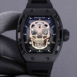 Watches armbandsur designer lyxiga herrar mekanisk klocka skalle personlighet trend ihåligt ut vinfat ratten schweiziska rörelse armbandsur