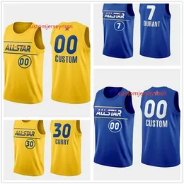 Nc01 2021-22 All-Star Jersey Basketball BLAU Team Durant Jersey Irving Gelb Team Curry Jersey Harden Tatum Herren genäht Maßgeschneiderte Größe S-5XL