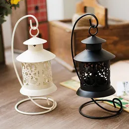 Ljusstakar 2 färger marockansk järnkandelabrum ljusstake bordslampa hållare lykta hem dekoration