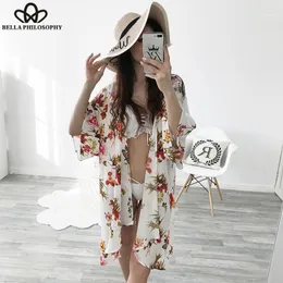 Wonder 2022 Summer Women Casual Chiffon Beach Floral Print Blouse Female Bikini Cover Bohemian Blusas Long Loose Kimono Shirt Women's