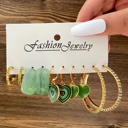 5 paia orecchini pendenti vintage da donna pendenti a goccia verde olio amore set gioielli creativi semplici di tipo C orecchini a bottone